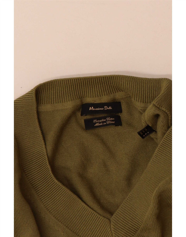 Massimo Dutti Maglione da uomo con scollo a V grande cotone kaki