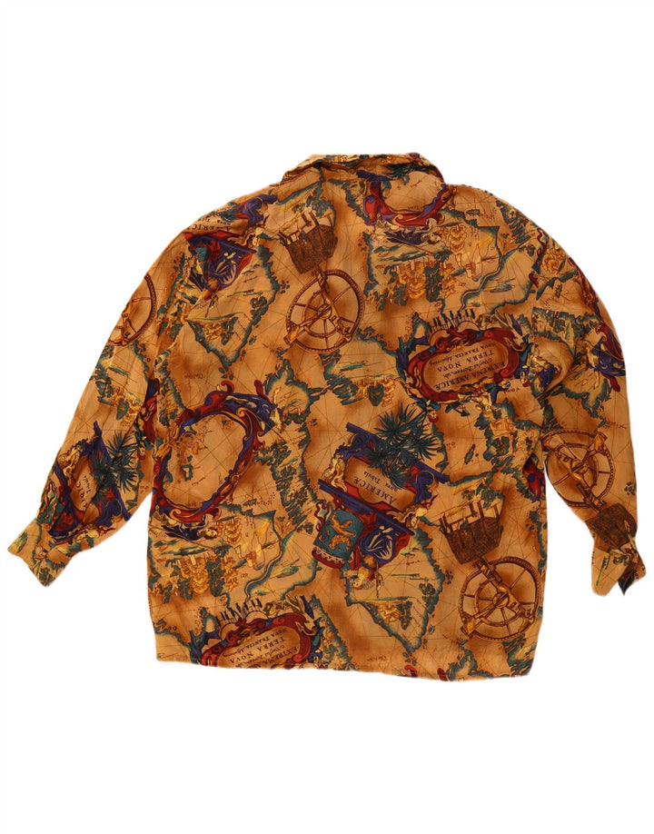 Camicetta camicia oversize grafica da donna vintage UK 16 grande acetato beige