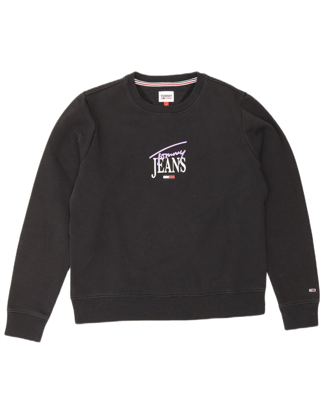 TOMMY HILFIGER Felpa con grafica da donna Maglione UK 10 Small Nero