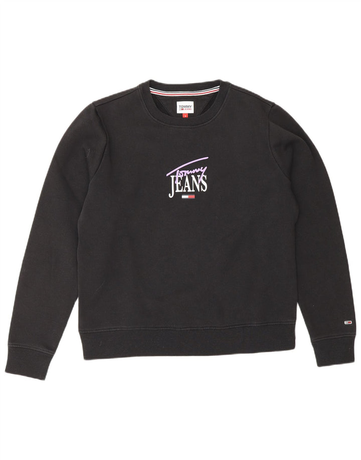 TOMMY HILFIGER Felpa con grafica da donna Maglione UK 10 Small Nero