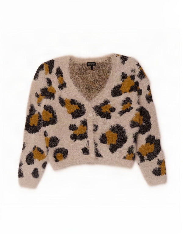 Maglione cardigan da donna Topshop UK 12 Nylon con stampa animalier bianco sporco medio