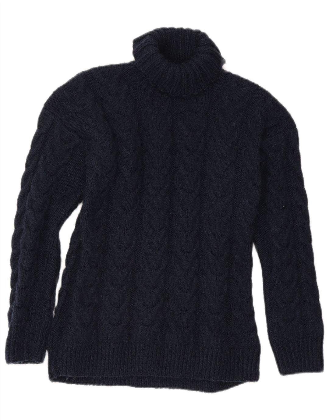 Maglione maglione vintage da donna con collo alto UK 16 grande blu navy