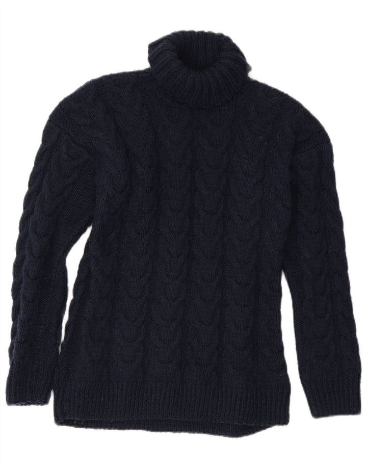 Maglione maglione vintage da donna con collo alto UK 16 grande blu navy
