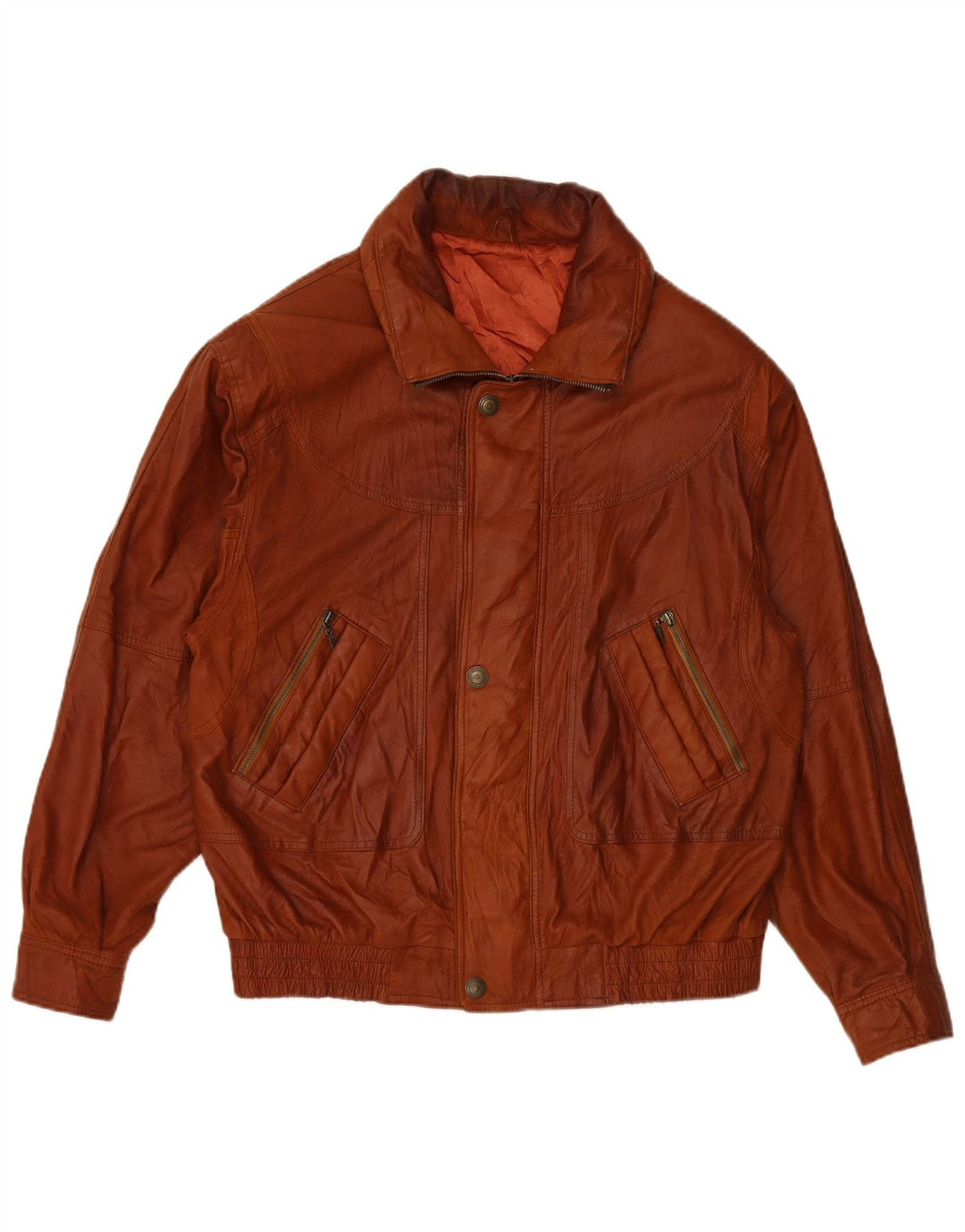 VINTAGE Mens Leather Jacket UK 36 Small Orange Leather