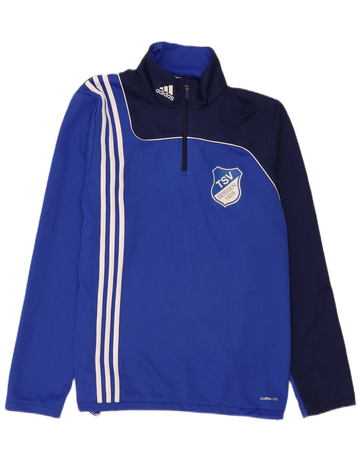 Adidas Uomo Climalite Pullover Tuta Top Blu Medio Colorblock