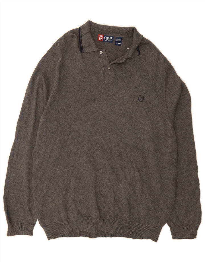 CHAPS Mens Polo Neck Jumper Sweater XL Grey Cotton Vintage Chaps and Second-Hand Chaps from Messina Hembry 