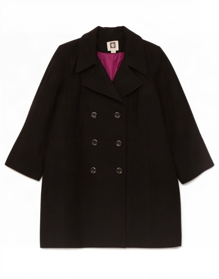 Cappotto doppiopetto da donna Anne Klein UK 18 XL Lana nera