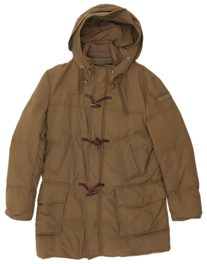 JOHN ASHFIELD Cappotto imbottito con cappuccio da uomo UK 36 Piccolo nylon kaki