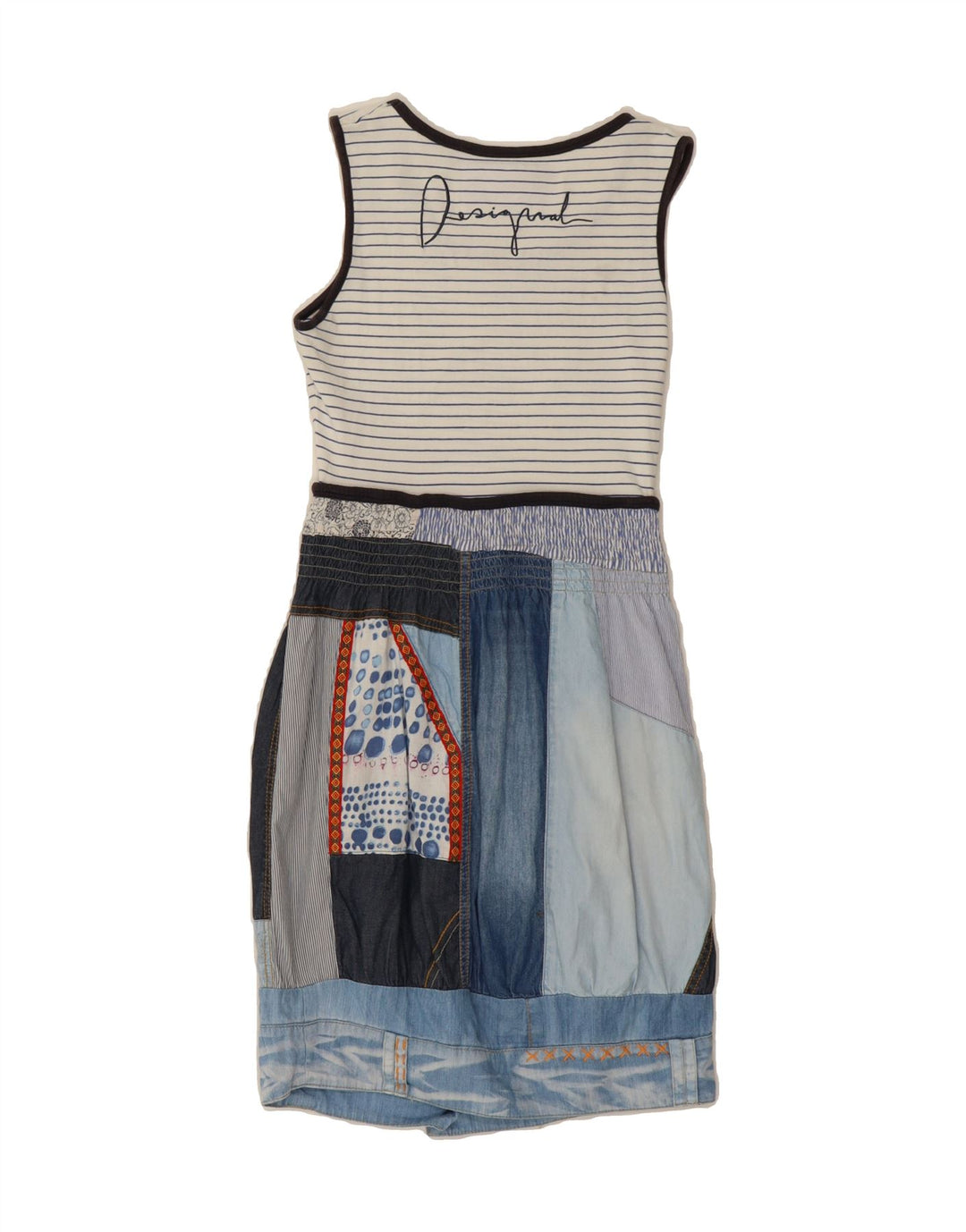 DESIGUAL Womens Sleeveless Basic Dress EU 36 Small White Patchwork Cotton Vintage Desigual and Second-Hand Desigual from Messina Hembry 