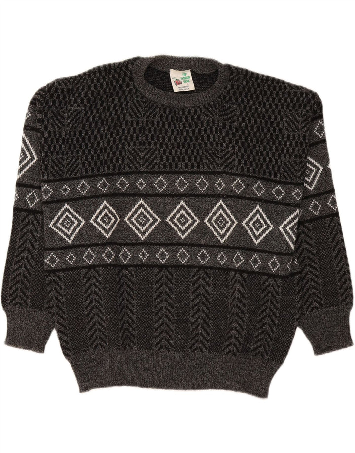 Maglione maglione girocollo da uomo vintage grande grigio a rombi/acrilico diamante