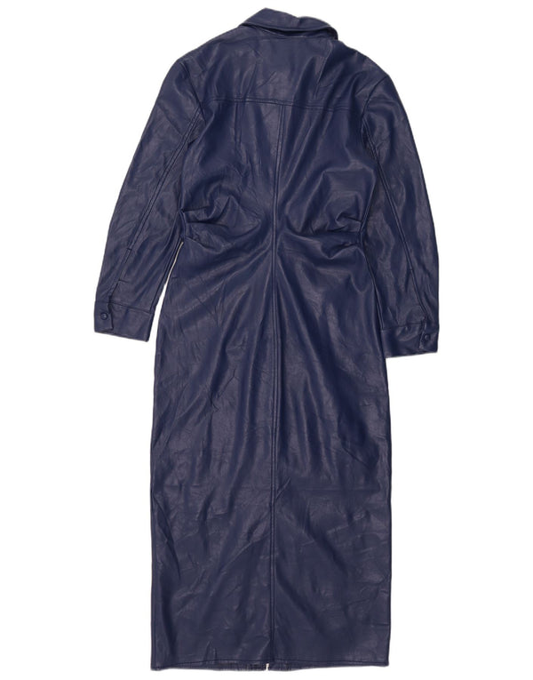 Abito chemisier da donna in ecopelle Zara UK 10 piccolo in poliestere blu navy