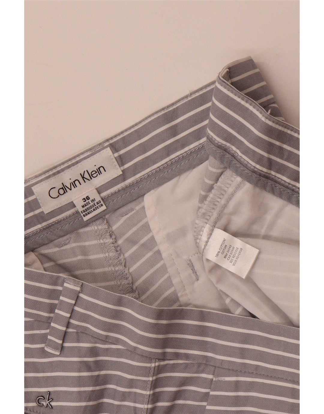 Pantaloncini chino da uomo Calvin Klein W36 grande cotone a righe grigie