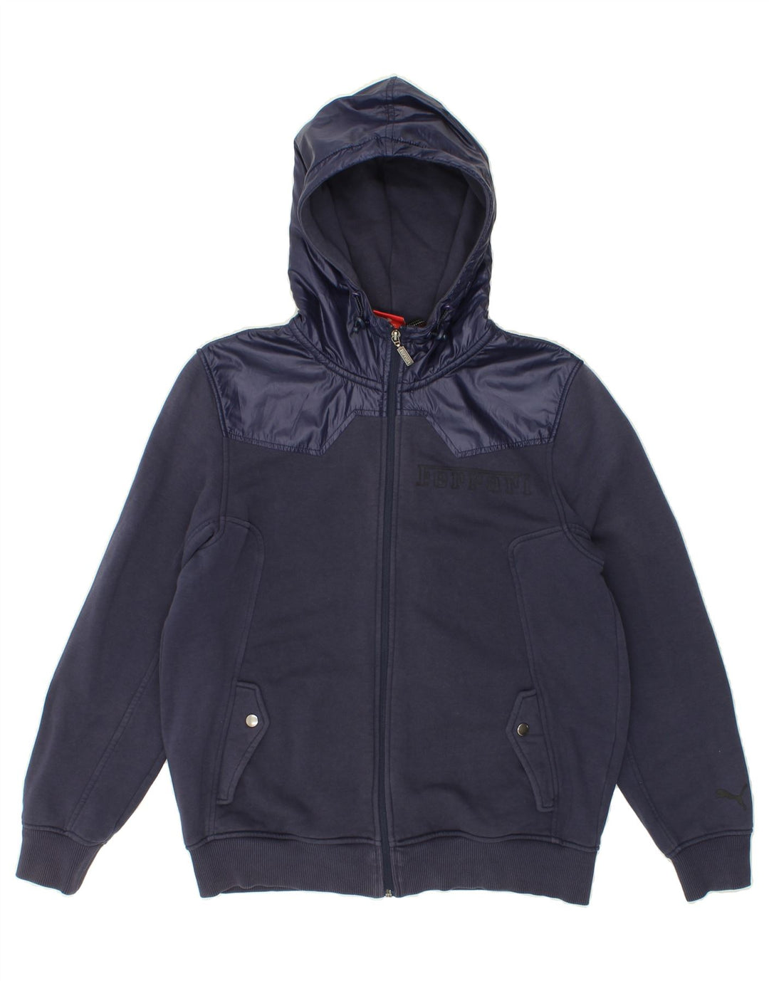 PUMA Mens Graphic Zip Hoodie Sweater Medium Navy Blue Polyester Vintage Puma and Second-Hand Puma from Messina Hembry 