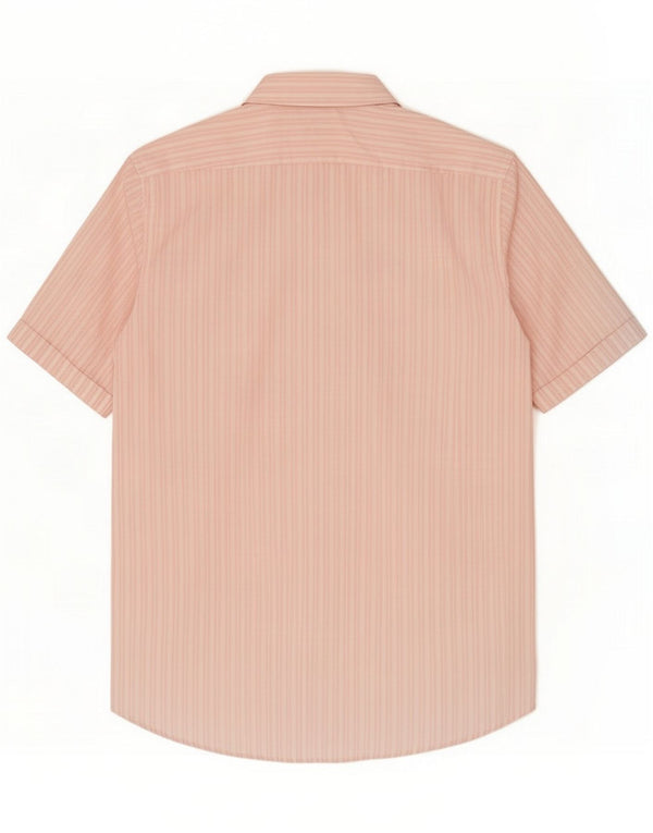 Hugo Boss Mens Short Sleeve Shirt Size 42 16 1/2 arge Pink Striped Cotton