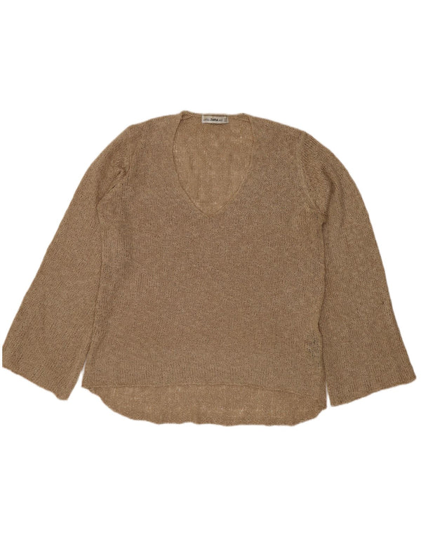 Maglione Zara da donna con scollo a V UK 16 grande acrilico beige