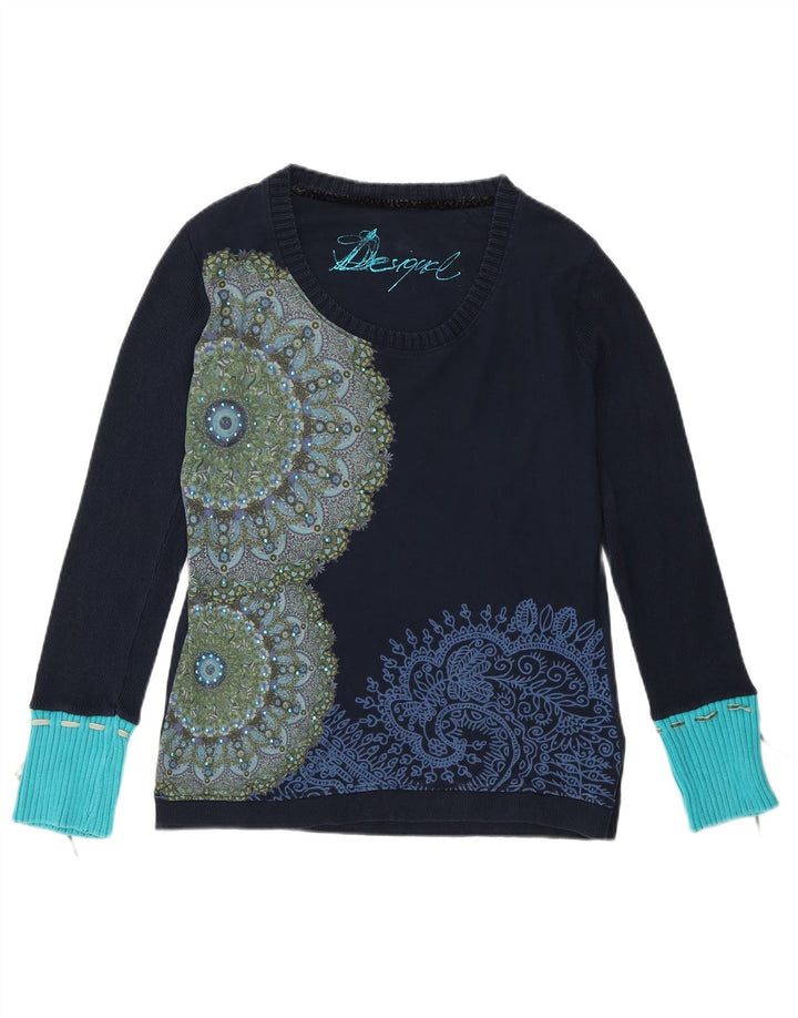 DESIGUAL Top grafico da donna a maniche lunghe UK 14 Grande floreale blu