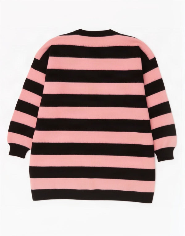 Maglione maglione girocollo da donna vintage UK 14 a righe rosa medio