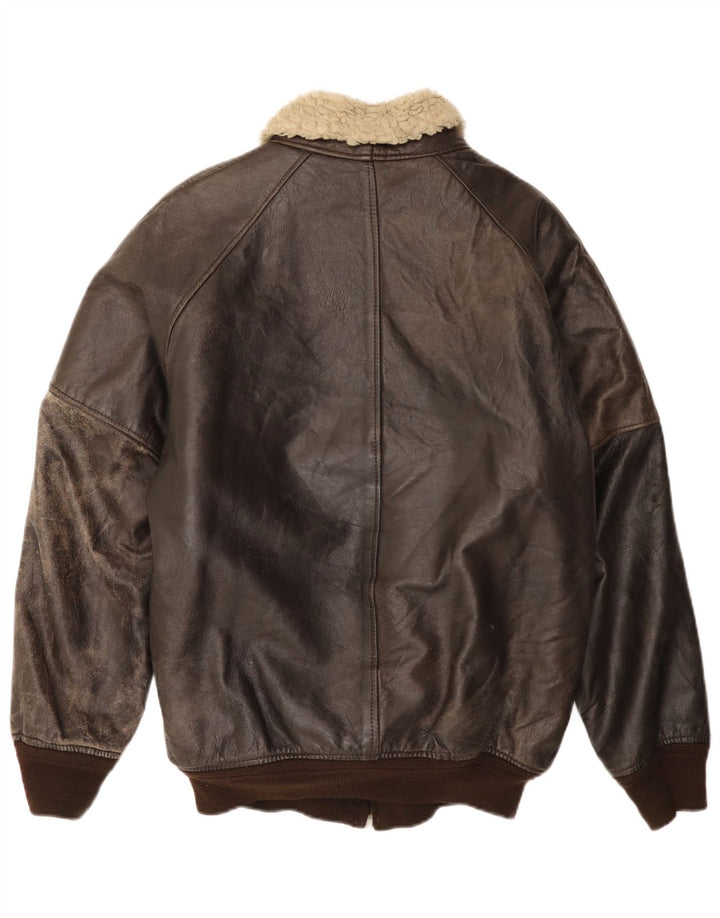 Giacca Sherpa in pelle da uomo vintage IT 52 XL Marrone