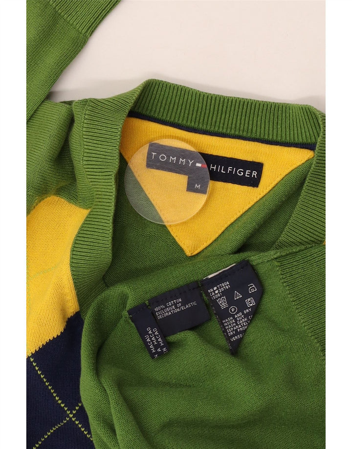 Tommy Hilfiger Uomo Maglione con scollo a V Maglione Verde medio Argyle/Diamante
