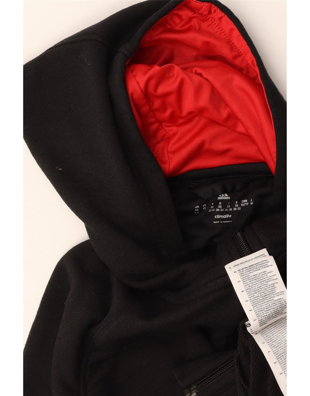 Felpa con cappuccio e zip ADIDAS da donna Climalite UK 4/6 XS poliestere nero