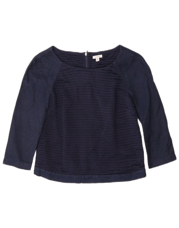 JIGSAW Womens Crop Top 3/4 Sleeve UK 8 Small  Navy Blue Cotton