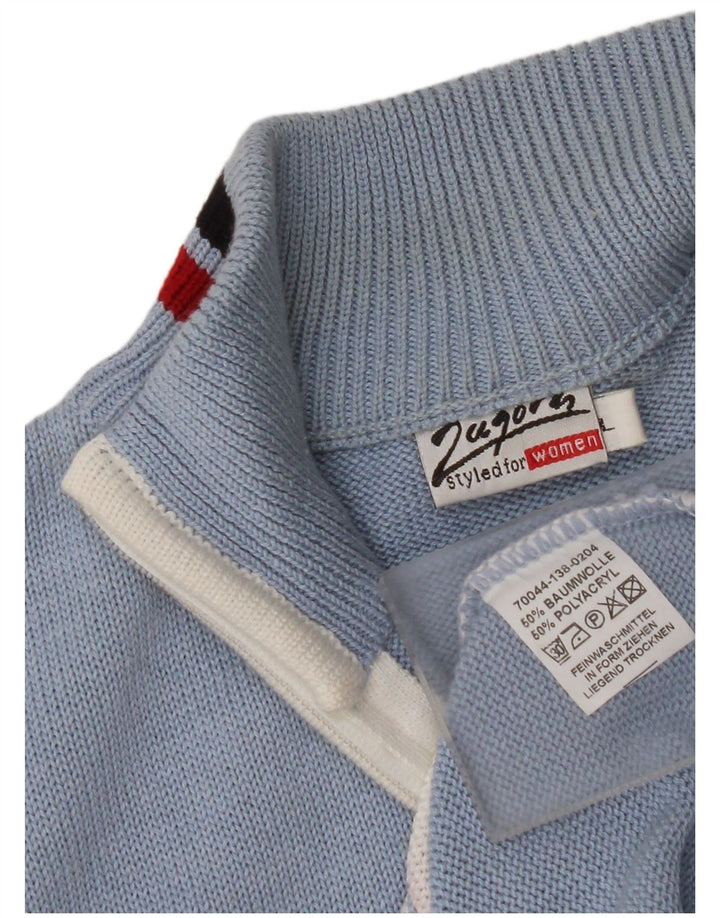 Maglione cardigan senza maniche da donna VINTAGE UK 16 Large Blue Colourblock