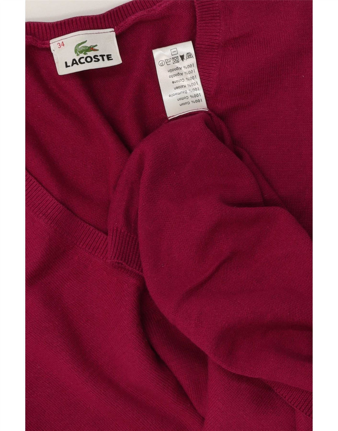 Maglione da donna con scollo a V Lacoste taglia 34 piccolo in cotone rosa