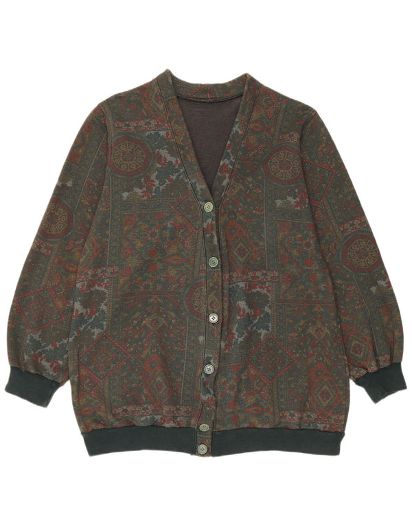 Maglione cardigan da donna vintage UK 16 grande verde Paisley