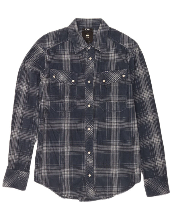 Camicia slim fit in velluto a coste da uomo G-Star piccola in cotone scozzese blu navy