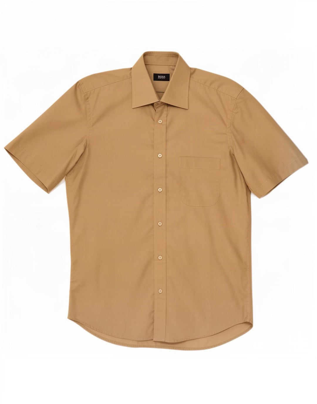 Camicia a maniche corte da uomo Hugo Boss taglia 39 15 1/2 cotone beige medio
