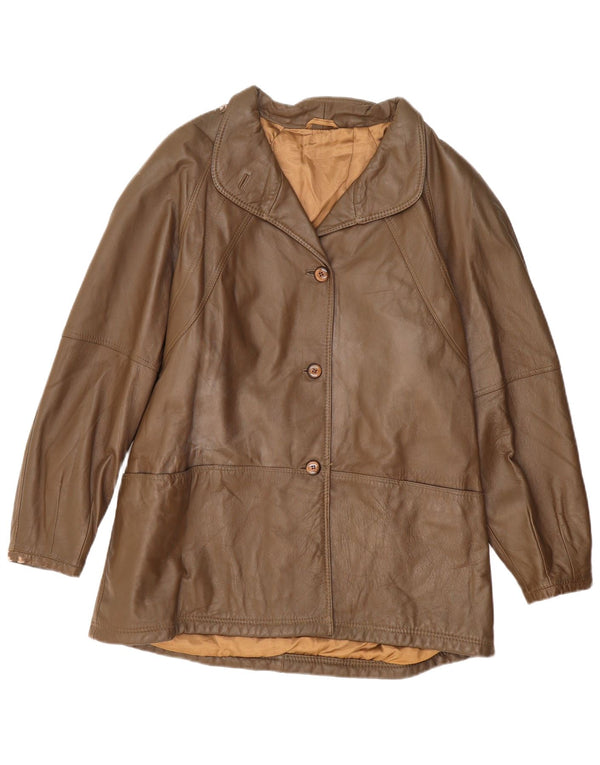 Giacca in pelle vintage da donna UK 16 grande marrone