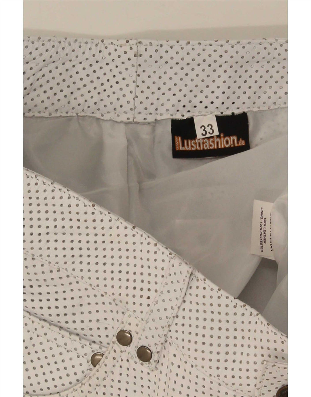 Pantaloncini casual in pelle vintage da donna W33 in pelle maculata bianca media
