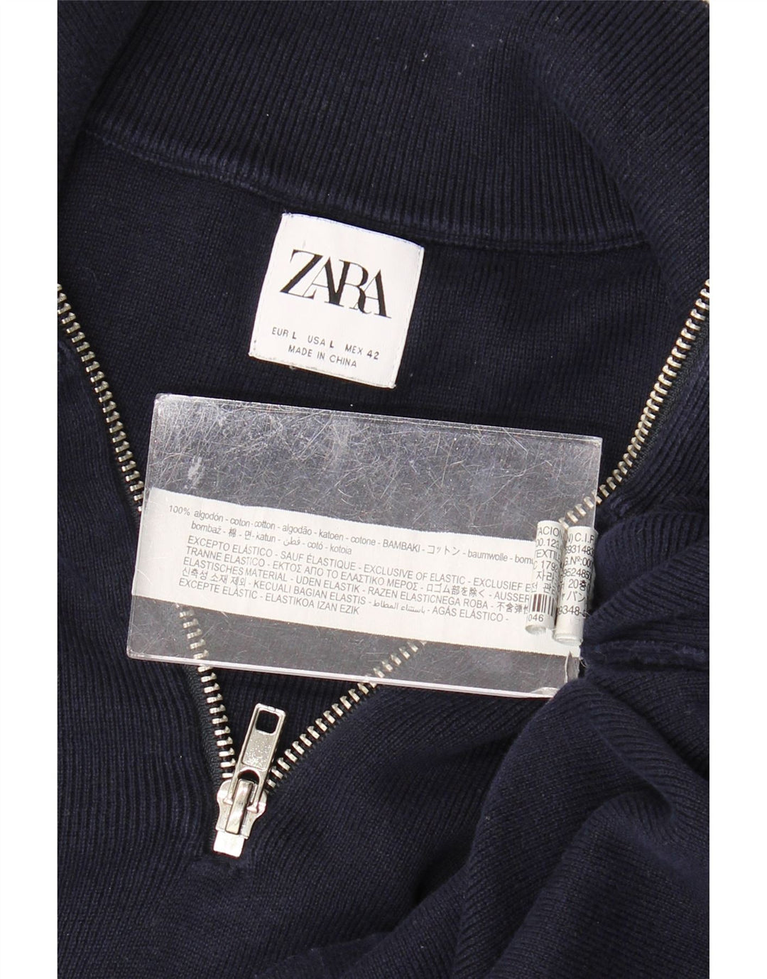 Maglione Zara da uomo con collo con zip, grande, in cotone blu navy