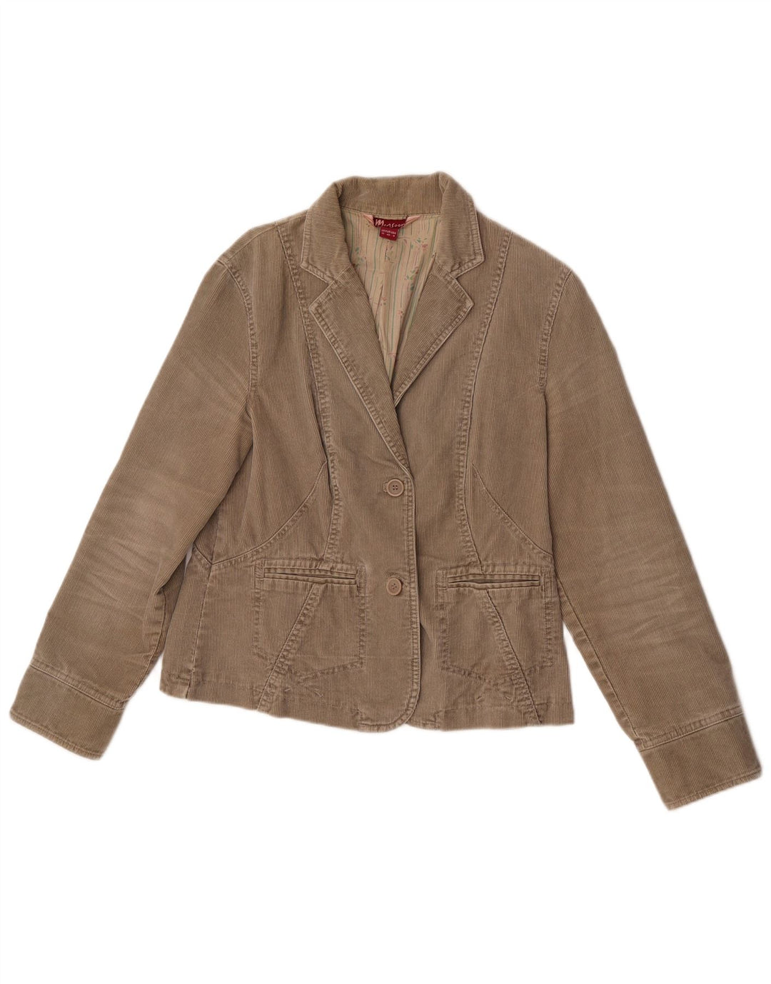 Giacca blazer in velluto a coste a 2 bottoni da donna Monsoon UK 12 Cotone beige medio