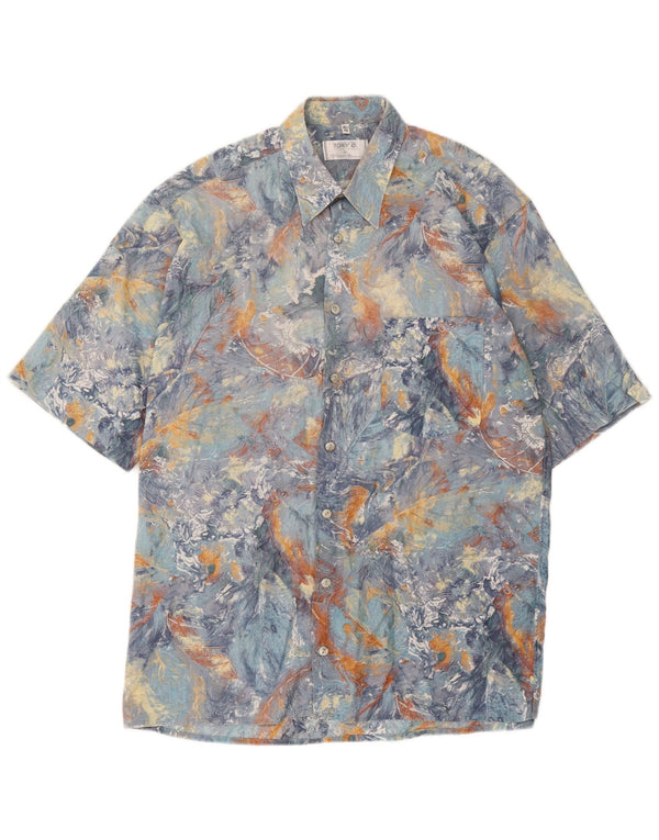 Camicia a maniche corte da uomo Peter Hahn taglia 16 1/2 42 Large Blue Tie Dye