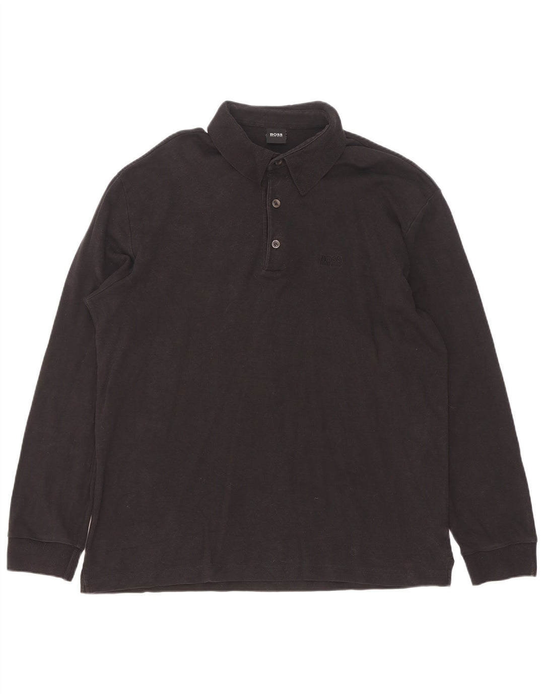 Polo da uomo a maniche lunghe Hugo Boss grande in cotone nero