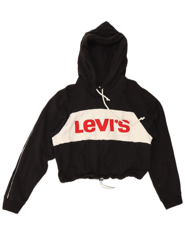 Levi's Donna Crop Graphic Felpa con cappuccio con cappuccio UK 14 Medium Black Colourblock
