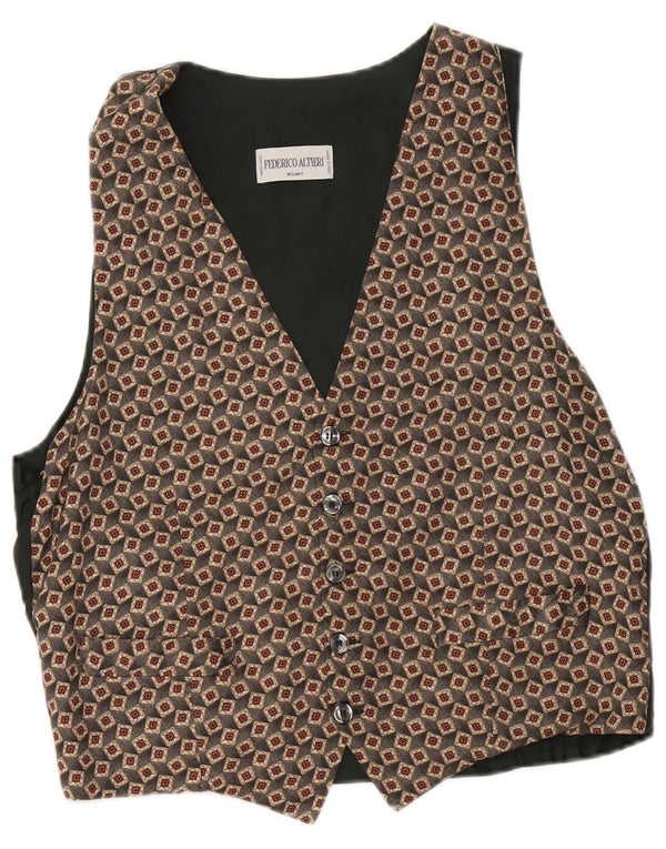 Gilet vintage da uomo dalla vestibilità classica, grande, in seta geometrica marrone