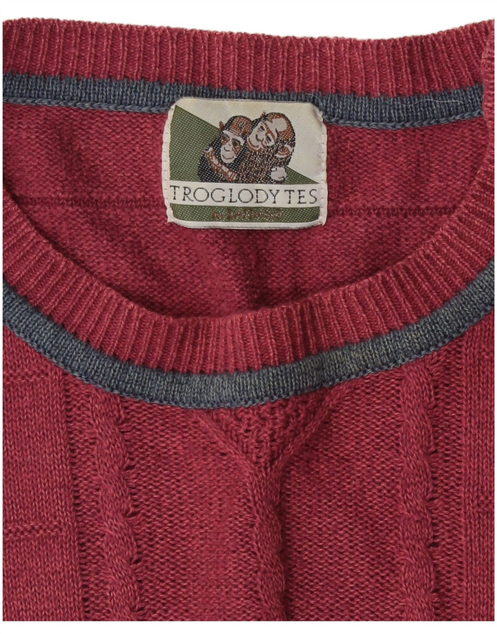 Maglione maglione girocollo da uomo vintage grande color block rosa
