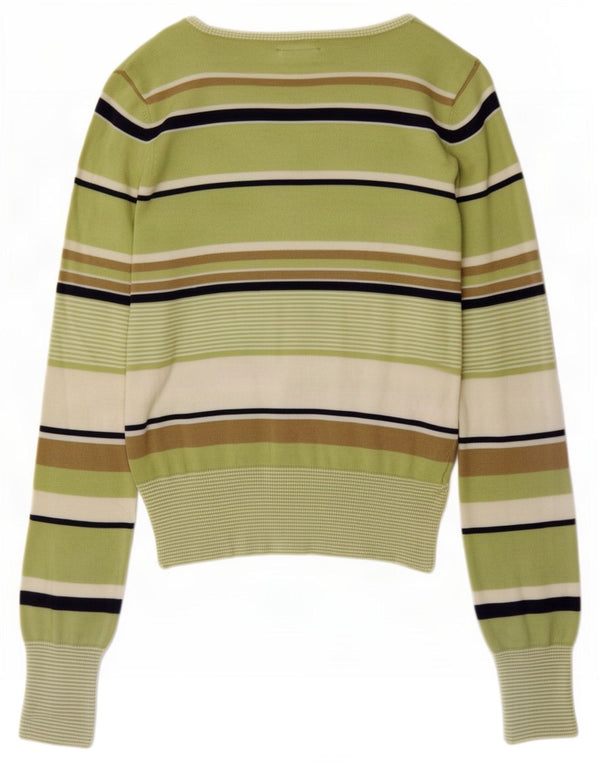 Maglione da donna Woolrich con collo a bottoni, UK 14, cotone a righe grandi verdi
