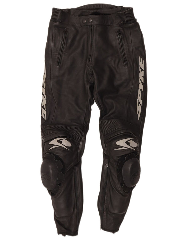 Pantaloni da moto in pelle grafica da uomo Spyke IT 48 Medium W30 L28 Neri