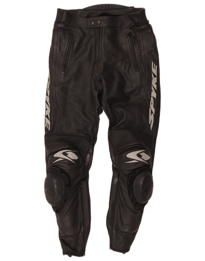 Pantaloni da moto in pelle grafica da uomo Spyke IT 48 Medium W30 L28 Neri