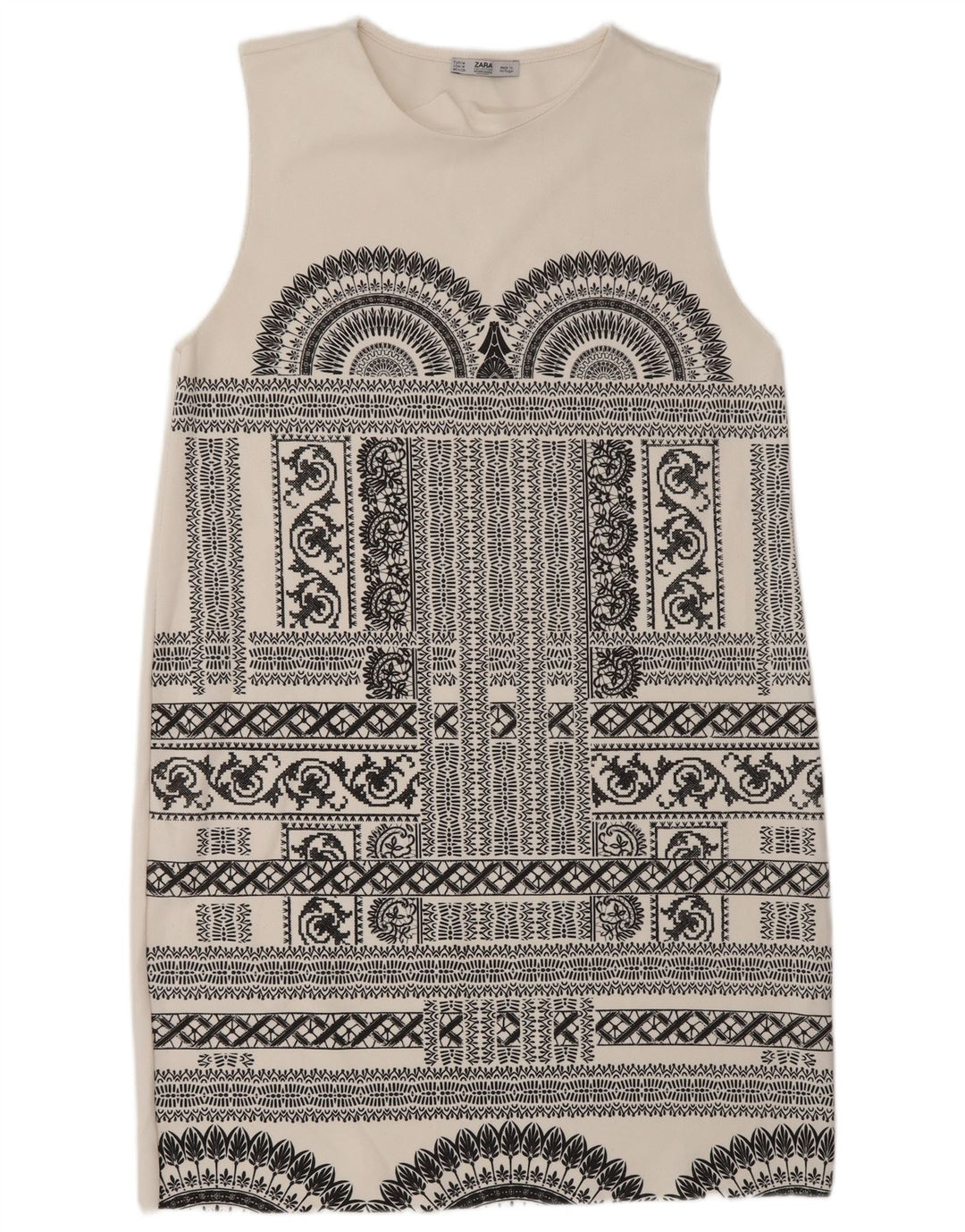 Abito a trapezio senza maniche da donna Zara UK 12 Bianco medio geometrico