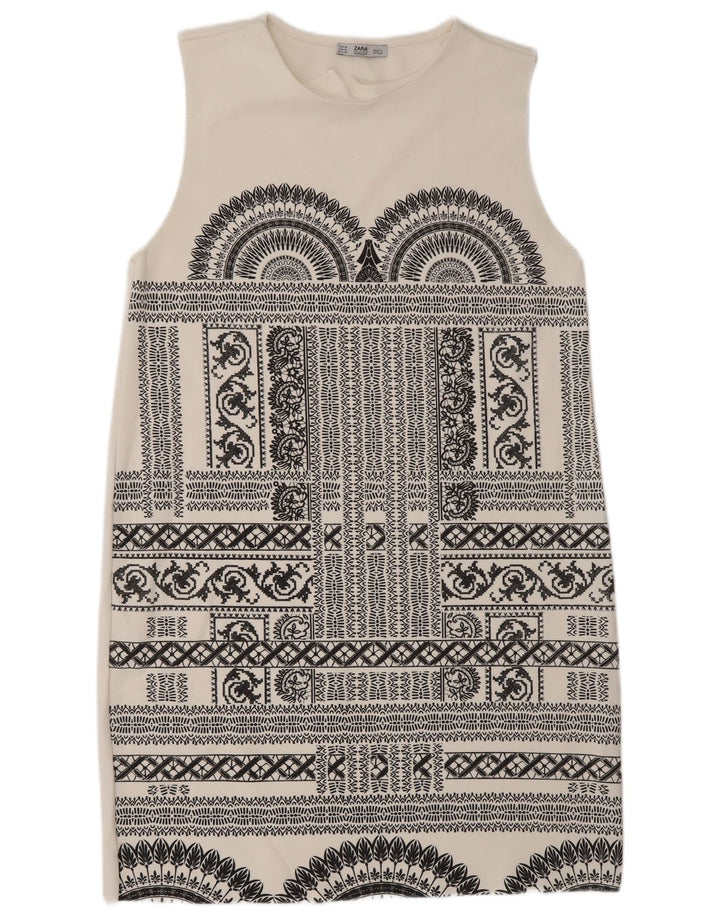 Abito a trapezio senza maniche da donna Zara UK 12 Bianco medio geometrico