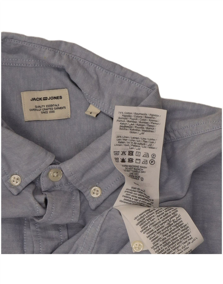 Camicia da uomo Jack & Jones grande in cotone screziato blu