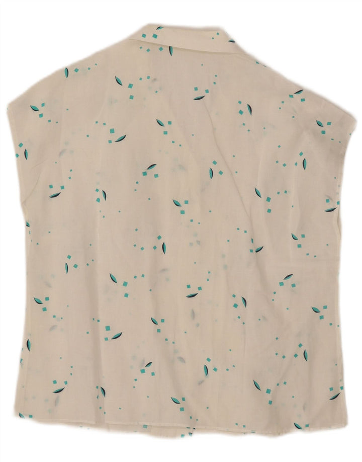 Camicetta senza maniche da donna VINTAGE UK 12 Medio Bianco geometrico