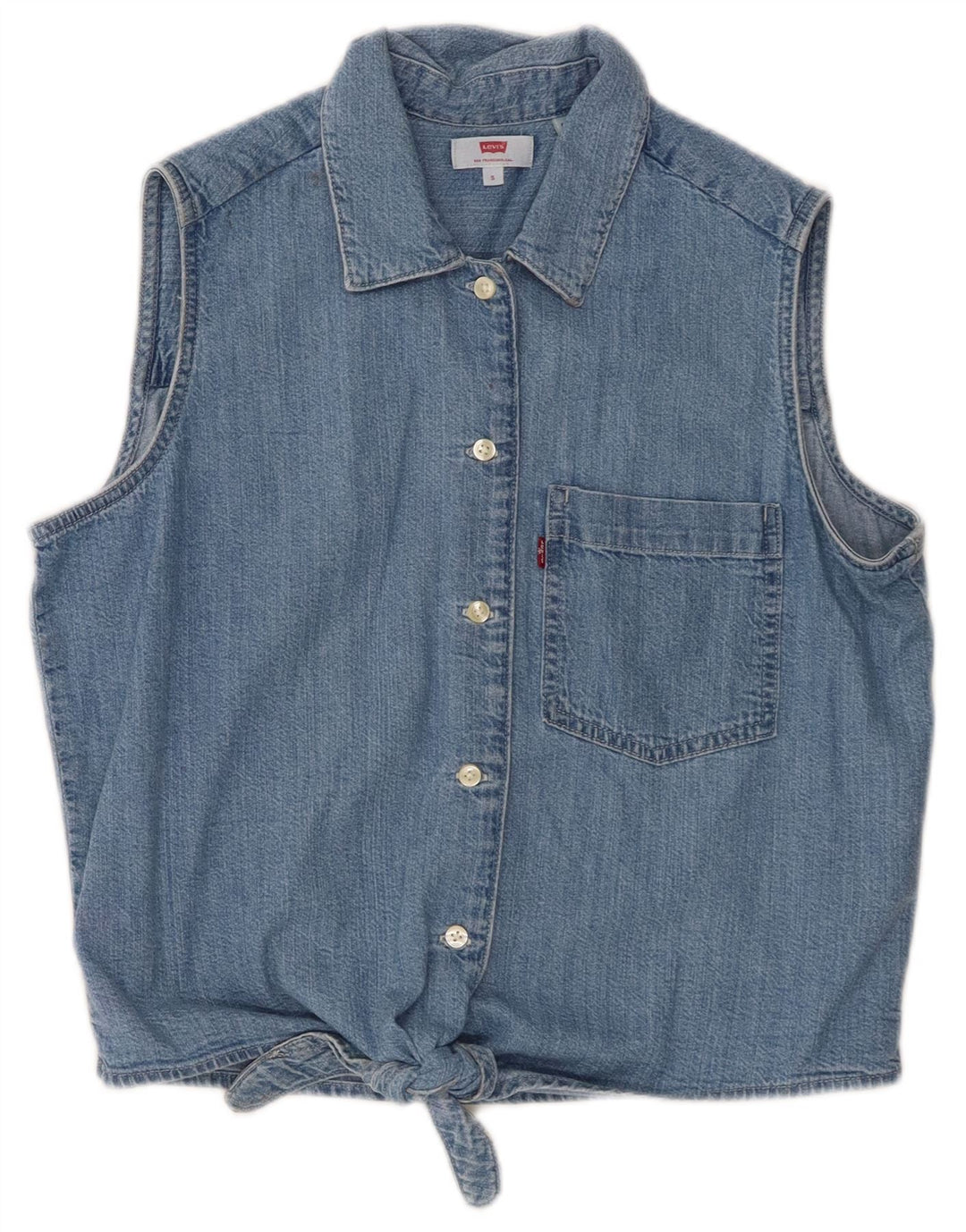 Levi's Camicia in denim senza maniche corta da donna UK 10 Small Cotone blu