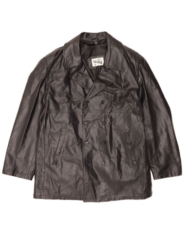 Giacca in pelle vintage da uomo UK 44 2XL Pelle nera