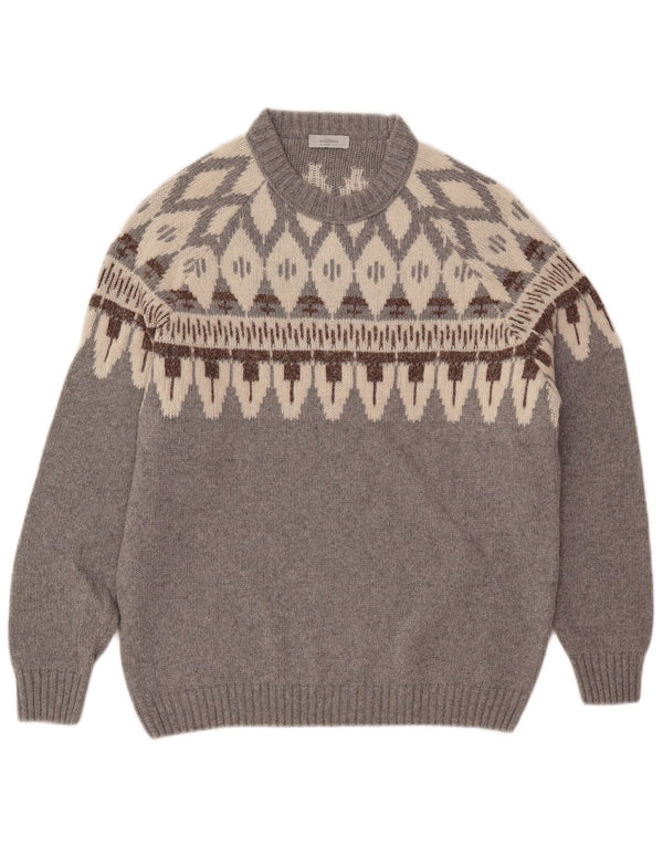 Maglione maglione girocollo da uomo Maestrami IT 54 XL lana Fair Isle grigia
