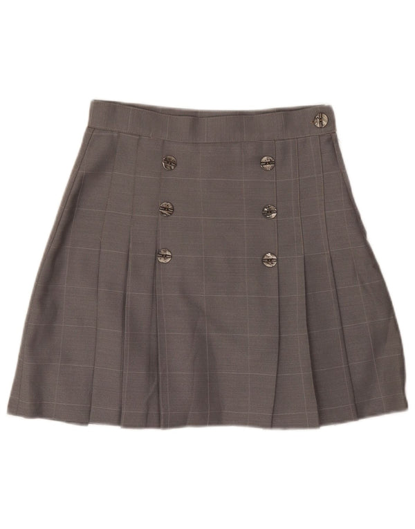 Minigonna a pieghe vintage da donna IT 42 media W28 lana a quadri grigia